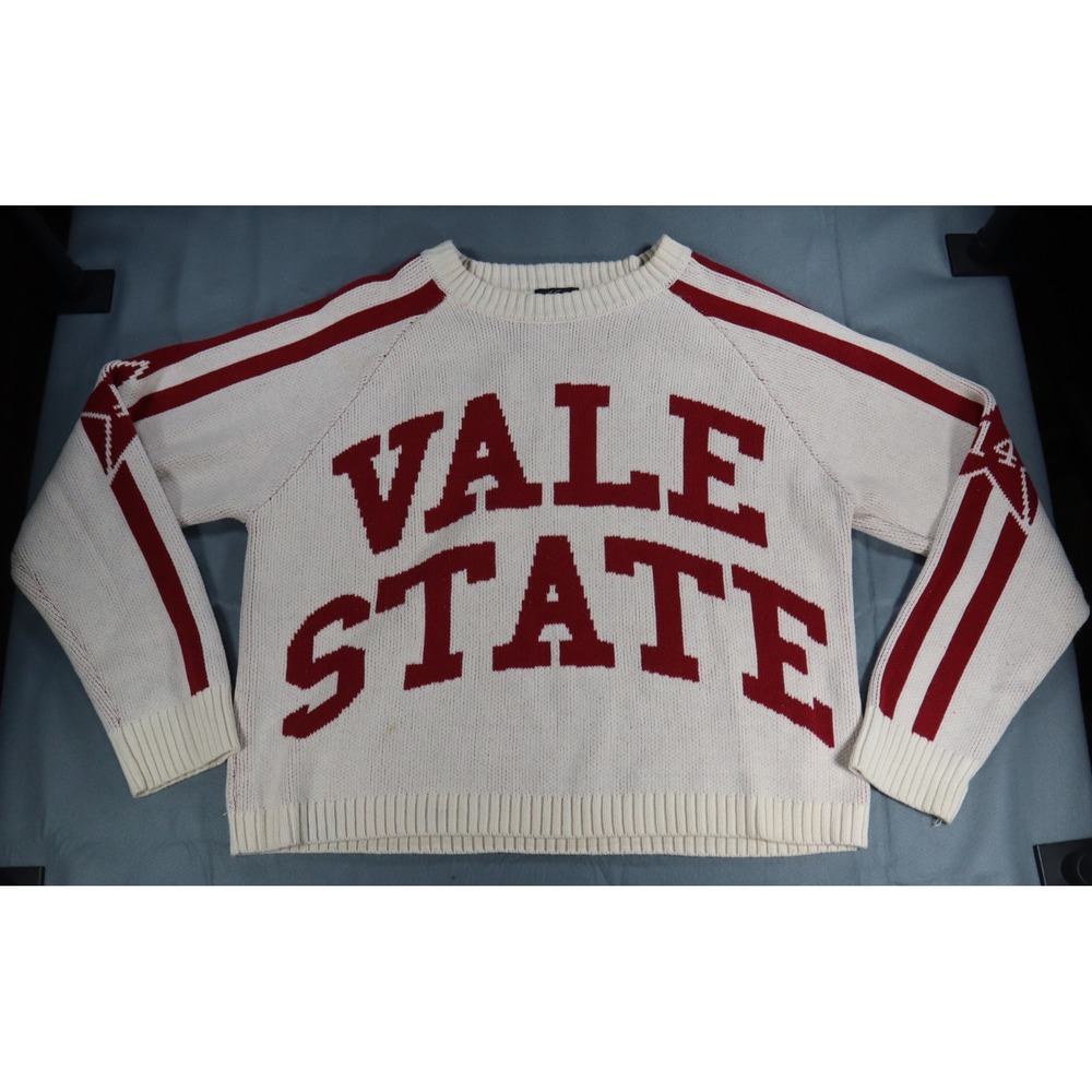 Vale Forever Mens White Red Knit Sweater Size Large Pullover Cotton Relaxed Fit
